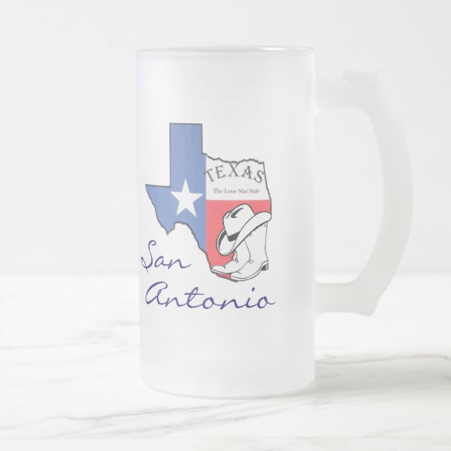 San Antonio Texas State Map, Star, Boots, Hat Mug (Right)