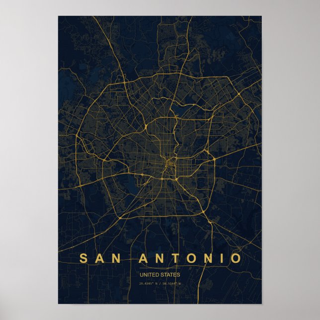 San Antonio Texas Stylised Map Print (Front)