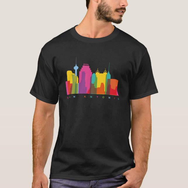 San Antonio Texas USA Skyline Silhouette Outline S T-Shirt (Front)