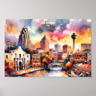 San Antonio Texas USA Travel Places watercolor Poster