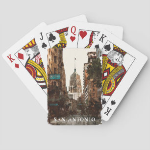 San Antonio Texas Vintage City Travel Watercolor Playing Cards
