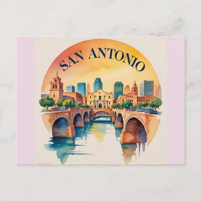 San Antonio Texas watercolor skyline Postcard (Front)