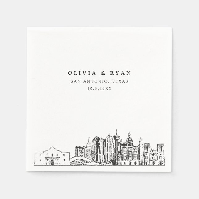 San Antonio Texas Wedding Paper Cocktail Napkin (Front)