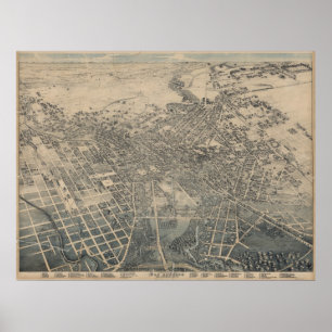 San Antonio TX Bird's Eye Panoramic Map 1886 Poster