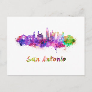 San Antonio V2 skyline in watercolor Postcard