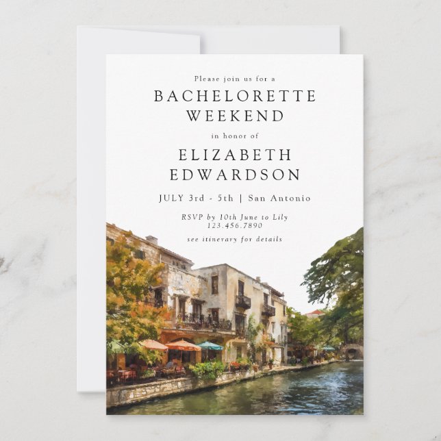 San Antonio Watercolor Bachelorette Weekend Invitation (Front)