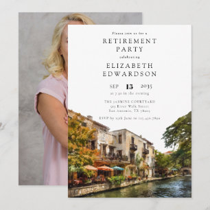 San Antonio Watercolor Retirement Party Photo Invitation