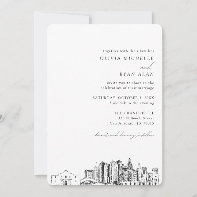 San Antonio Wedding Elegant Skyline Invitation (Front)