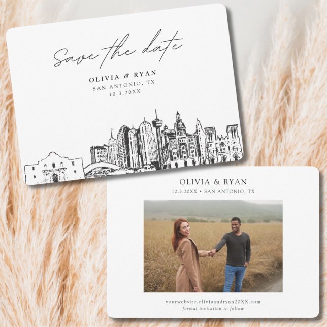 San Antonio Wedding Modern Save the Date Invitation (San Antonio Save the Date with Engagement Photo)
