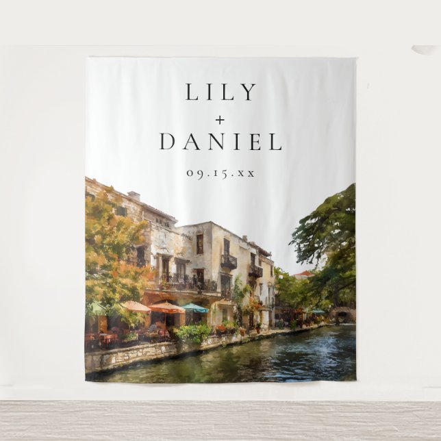 San Antonio Wedding Photo Backdrop Tapestry (Front)