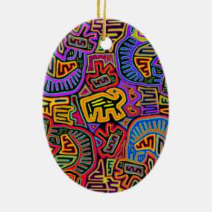 San Blas Island Mola Collage Ceramic Tree Decoration
