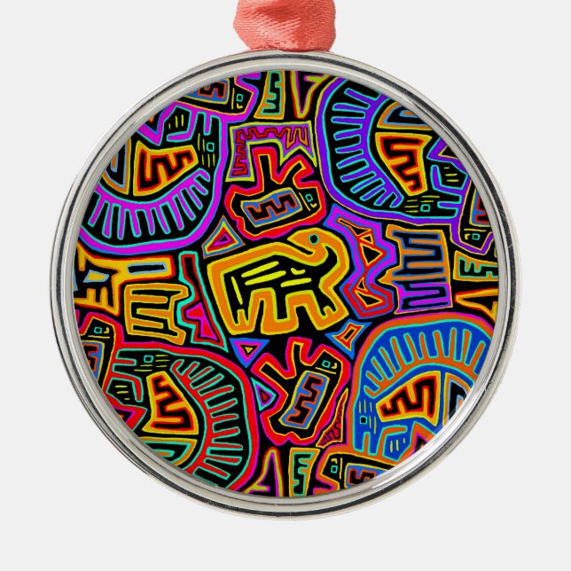 San Blas Island Mola Collage Metal Tree Decoration (Front)