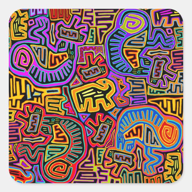 San Blas Island Mola Collage Square Sticker (Front)