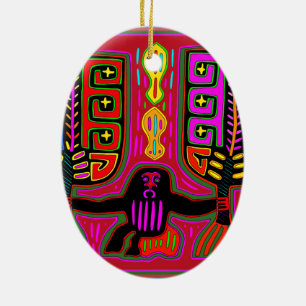 San Blas Kuna Man with Fans Ceramic Tree Decoration