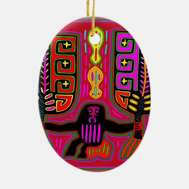 San Blas Kuna Man with Fans Ceramic Tree Decoration (Back)