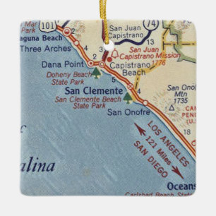 San Clemente CA Vintage Map Ceramic Ornament