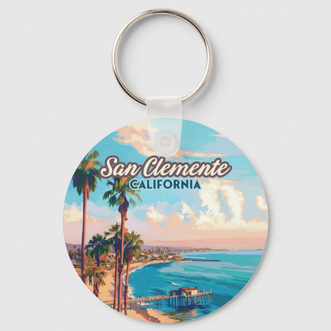 San Clemente California Beach Orange County Retro Key Ring (Front)