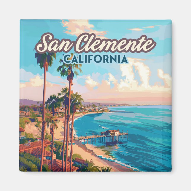 San Clemente California Beach Orange County Retro Magnet (Front)