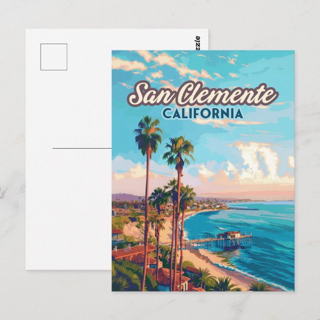 San Clemente California Beach Orange County Retro Postcard (Front/Back)