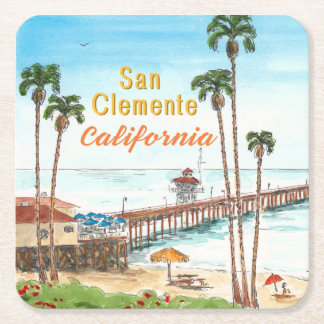 San Clemente Pier California  Square Paper Coaster