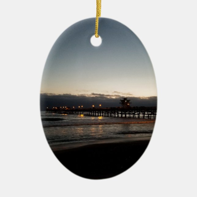 san clemente pier night time ocean california ceramic tree decoration (Front)