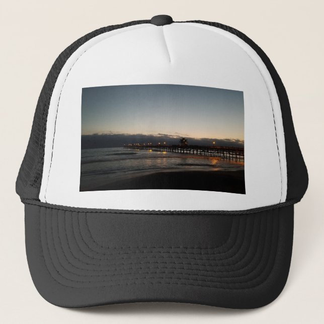 san clemente pier night time ocean california trucker hat (Front)
