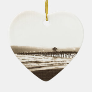 San Clemete pier California beach vintage photo Ceramic Tree Decoration