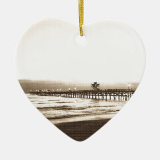 San Clemete pier California beach vintage photo Ceramic Tree Decoration