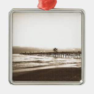San Clemete pier California beach vintage photo Metal Tree Decoration