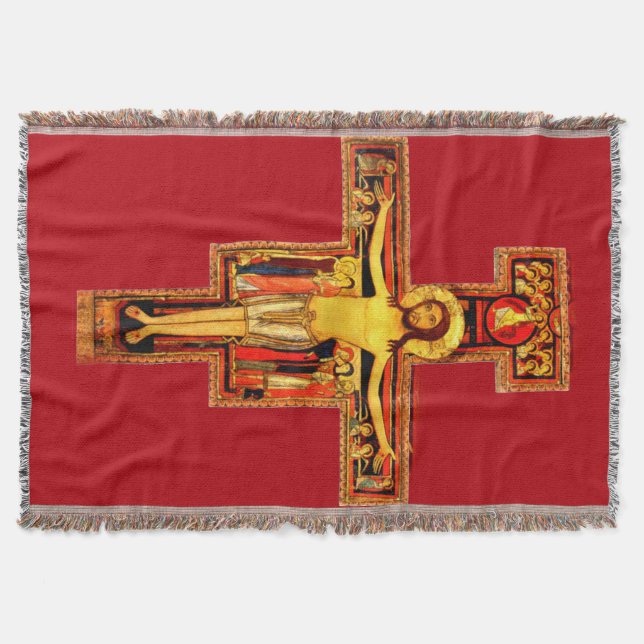 San Damiano Crucifix St Francis of Assisi Throw Blanket (Front)