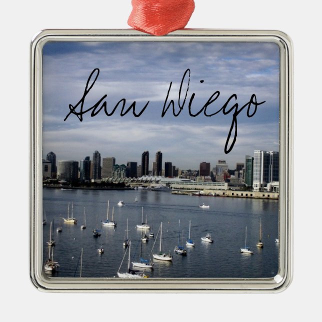 San Diego Bay and Skyline Metal Tree Decoration (Front)