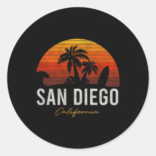 San Diego Beach California Palms Vacation Surf Sun Classic Round Sticker