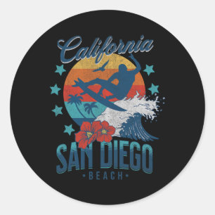 San Diego Beach California Surfing Vintage Vacatio Classic Round Sticker