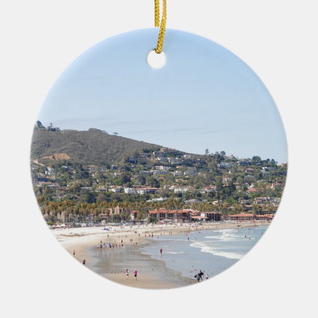 San Diego beach Ceramic Tree Decoration (Front)
