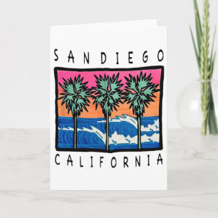 San Diego Beach Waves Vintage Surfing Graphic Card