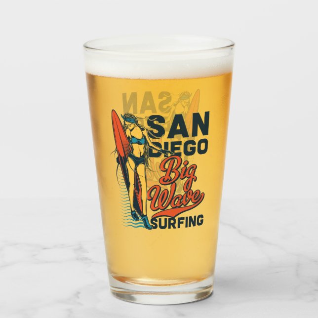 San Diego Big Wave Surfing Beer Glass (Front Filled)