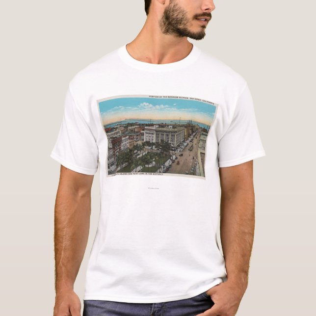 San Diego, CA - Bird's Eye View of Downtown T-Shirt (Front)