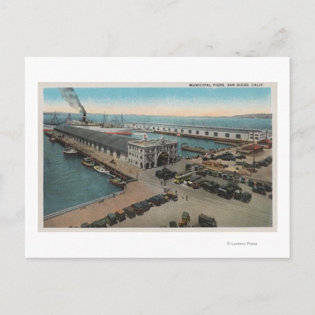 San Diego, CA - Municipal Piers Waterfront Postcard (Front)