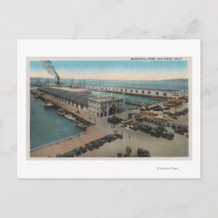 San Diego, CA - Municipal Piers Waterfront Postcard