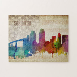 San Diego, CA   Watercolor City Skyline Jigsaw Puzzle