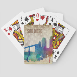 San Diego, CA   Watercolor City Skyline Playing Cards