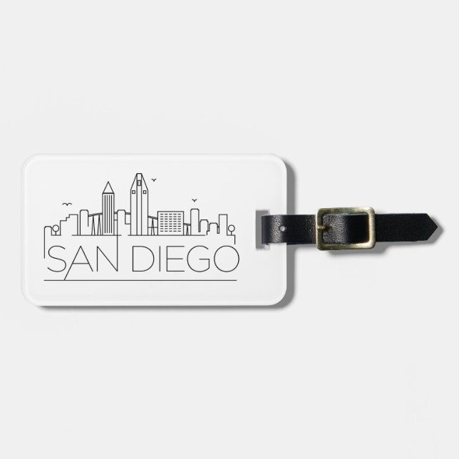 San Diego, Cali Stylised City Skyline Luggage Tag (Front Horizontal)