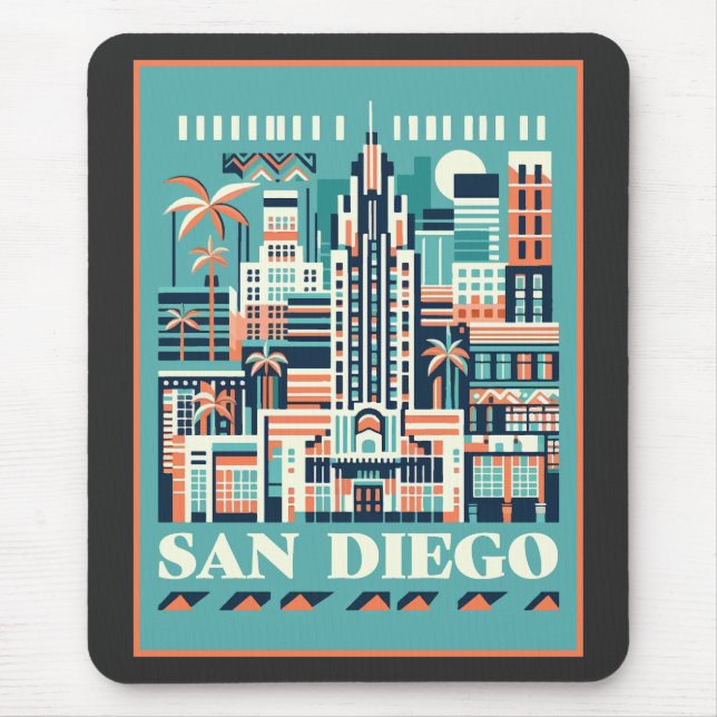 San Diego California Art Deco Mouse Mat (Front)