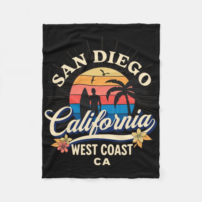 San Diego California Beach Surf Summer Vacation Vi Fleece Blanket (Front)