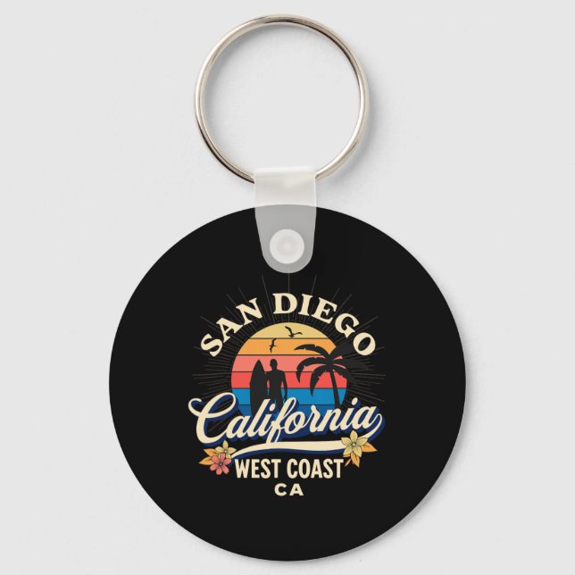 San Diego California Beach Surf Summer Vacation Vi Key Ring (Front)
