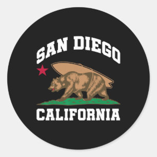 San Diego California Bear Surfing Surfer Classic Round Sticker