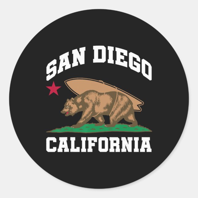 San Diego California Bear Surfing Surfer  Classic Round Sticker (Front)