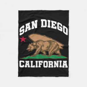 San Diego California Bear Surfing Surfer  Fleece Blanket