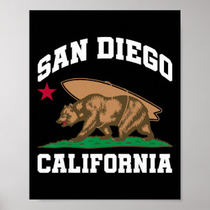 San Diego California Bear Surfing Surfer Poster