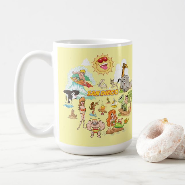 San Diego California Cartoon Coffee Mug (With Donut)